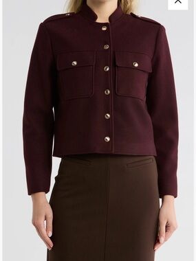 Jason Wu Military-Style Cropped Jacket in Burgundy Red Women’s XS